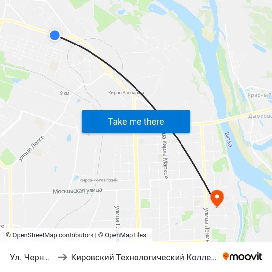 Ул. Чернышевского to Кировский Технологический Колледж Пищевой Промышленности map