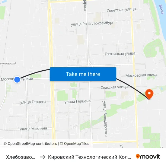Хлебозаводской Проезд to Кировский Технологический Колледж Пищевой Промышленности map