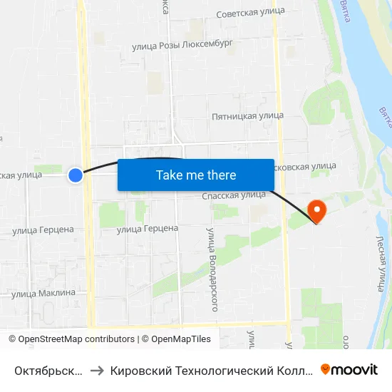 Октябрьский Проспект to Кировский Технологический Колледж Пищевой Промышленности map
