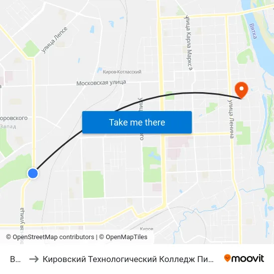 Веста to Кировский Технологический Колледж Пищевой Промышленности map