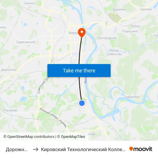 Дорожный Участок to Кировский Технологический Колледж Пищевой Промышленности map
