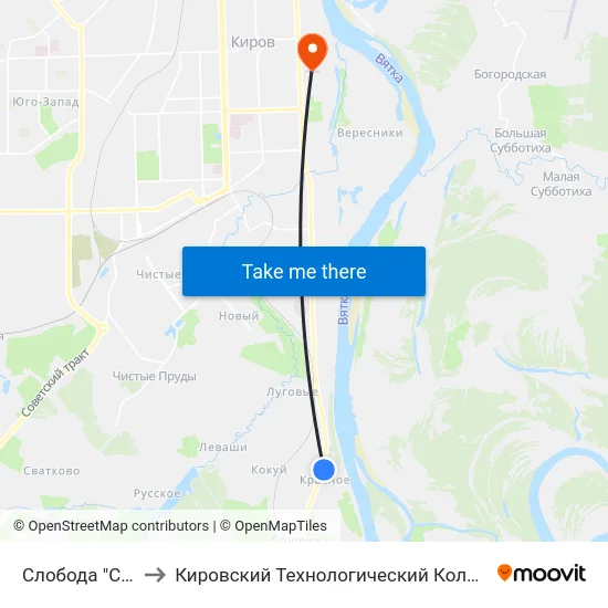 Слобода "Село Красное" to Кировский Технологический Колледж Пищевой Промышленности map