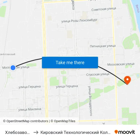 Хлебозаводской Проезд to Кировский Технологический Колледж Пищевой Промышленности map