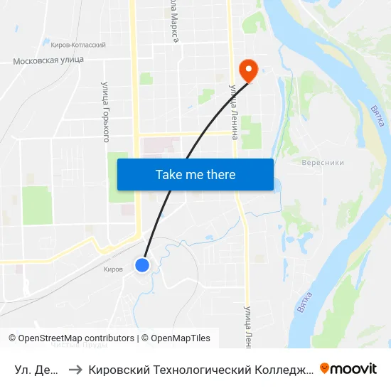Ул. Деповская to Кировский Технологический Колледж Пищевой Промышленности map