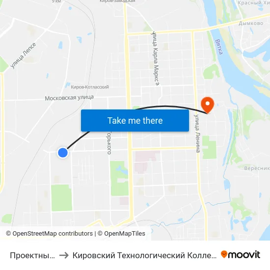 Проектный Институт to Кировский Технологический Колледж Пищевой Промышленности map