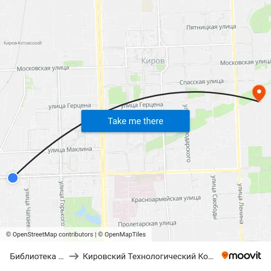 Библиотека Имени Гайдара to Кировский Технологический Колледж Пищевой Промышленности map