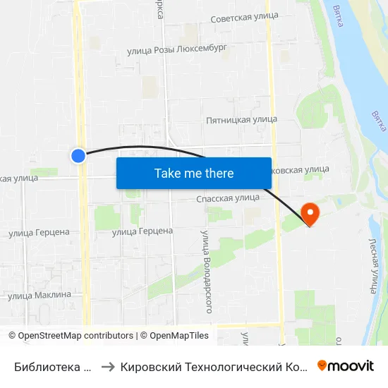 Библиотека Имени Пушкина to Кировский Технологический Колледж Пищевой Промышленности map