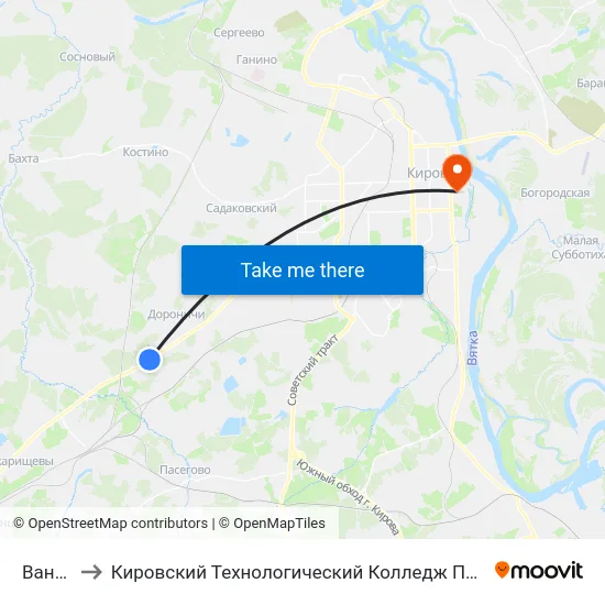 Ванчины to Кировский Технологический Колледж Пищевой Промышленности map