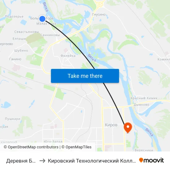 Деревня Большая Гора to Кировский Технологический Колледж Пищевой Промышленности map
