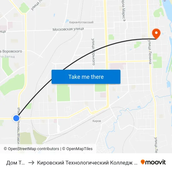Дом Техники to Кировский Технологический Колледж Пищевой Промышленности map