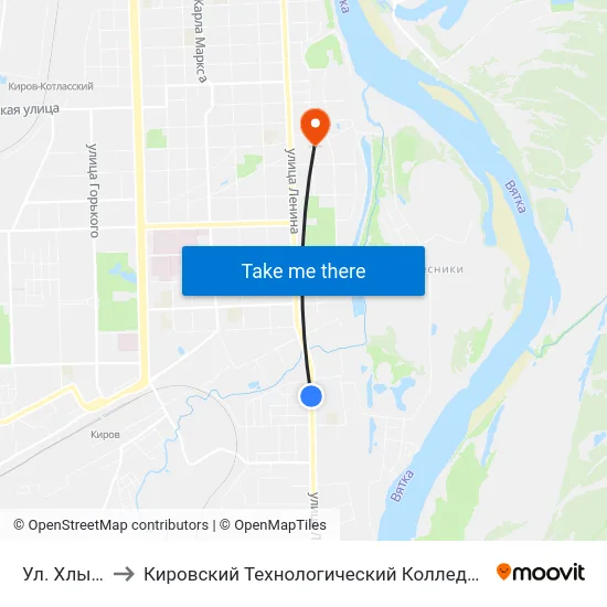 Ул. Хлыновская to Кировский Технологический Колледж Пищевой Промышленности map