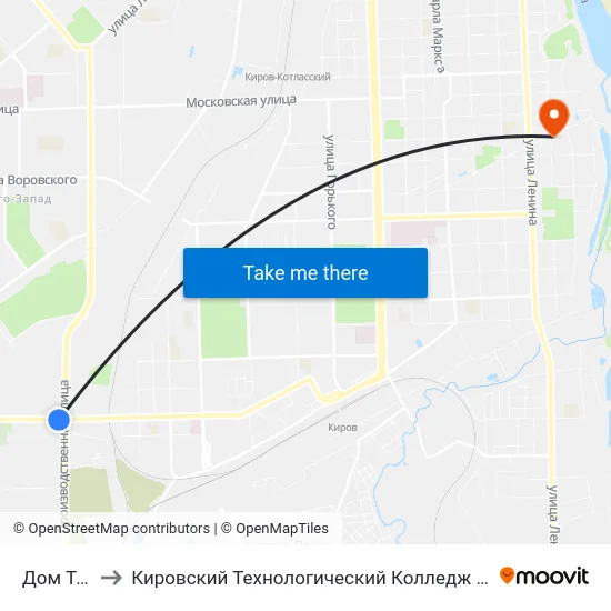 Дом Техники to Кировский Технологический Колледж Пищевой Промышленности map