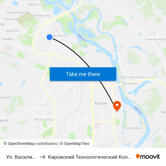 Ул. Василия Жуковского to Кировский Технологический Колледж Пищевой Промышленности map