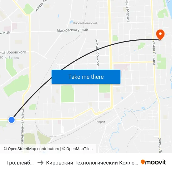 Троллейбусное Депо to Кировский Технологический Колледж Пищевой Промышленности map