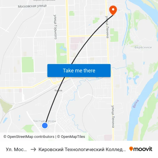 Ул. Мостовицкая to Кировский Технологический Колледж Пищевой Промышленности map