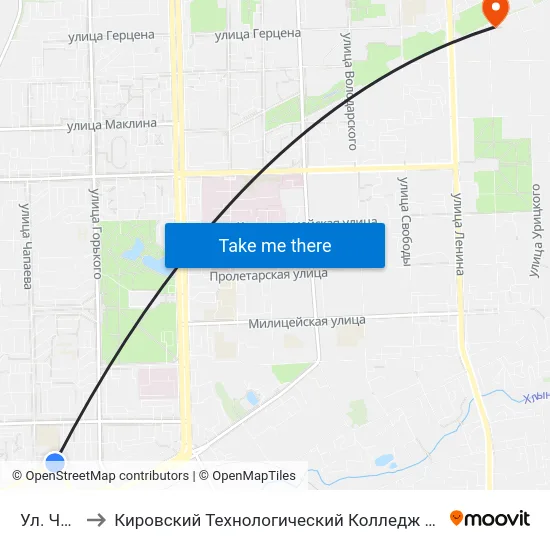 Ул. Чапаева to Кировский Технологический Колледж Пищевой Промышленности map