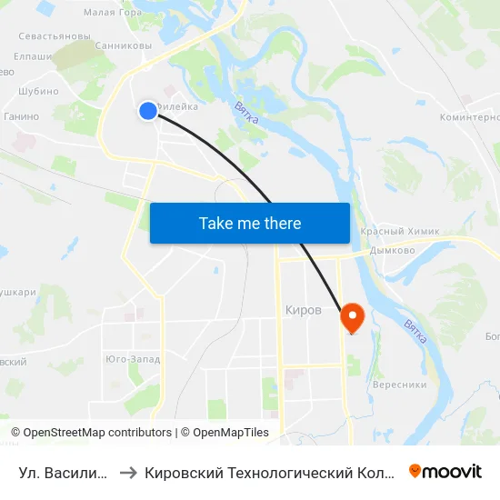 Ул. Василия Жуковского to Кировский Технологический Колледж Пищевой Промышленности map