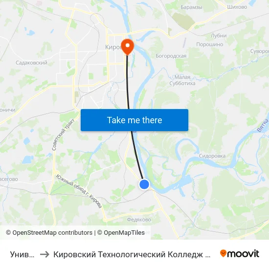 Универмаг to Кировский Технологический Колледж Пищевой Промышленности map