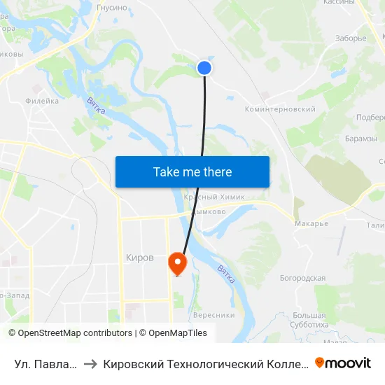 Ул. Павла Корчагина to Кировский Технологический Колледж Пищевой Промышленности map