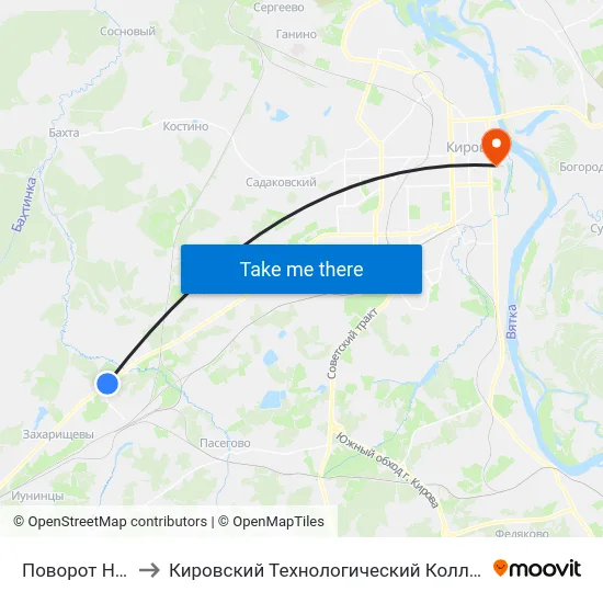 Поворот На Лянгасово to Кировский Технологический Колледж Пищевой Промышленности map
