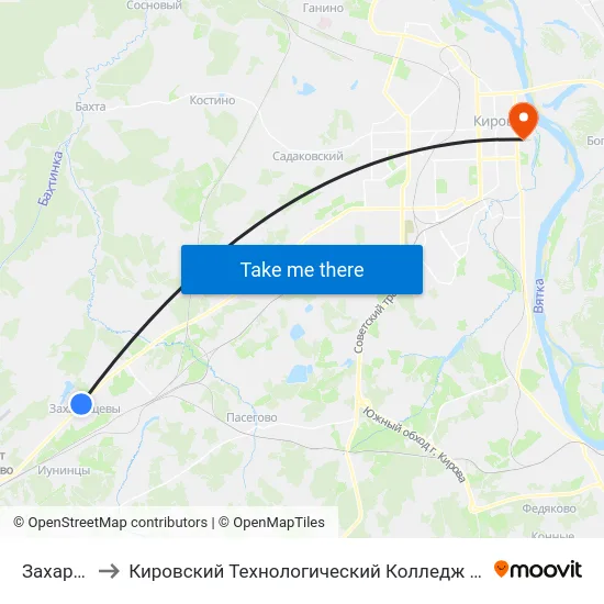 Захарищевы to Кировский Технологический Колледж Пищевой Промышленности map