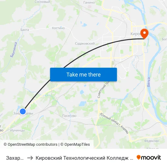 Захарищевы to Кировский Технологический Колледж Пищевой Промышленности map