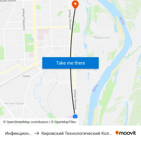 Инфекционная Больница to Кировский Технологический Колледж Пищевой Промышленности map