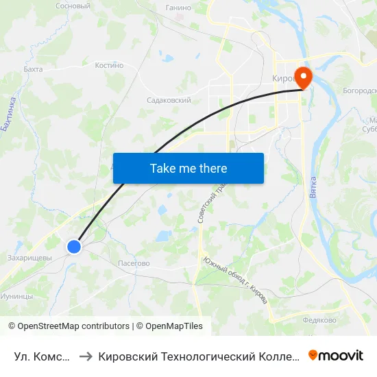 Ул. Комсомольская to Кировский Технологический Колледж Пищевой Промышленности map