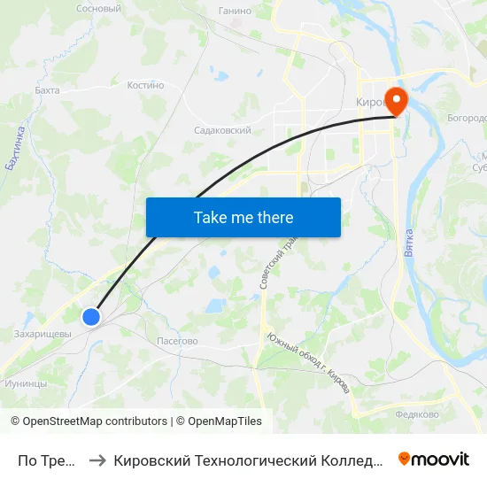 По Требованию to Кировский Технологический Колледж Пищевой Промышленности map