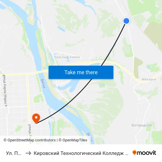 Ул. Прудная to Кировский Технологический Колледж Пищевой Промышленности map