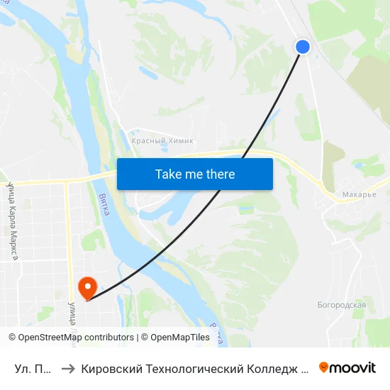 Ул. Прудная to Кировский Технологический Колледж Пищевой Промышленности map