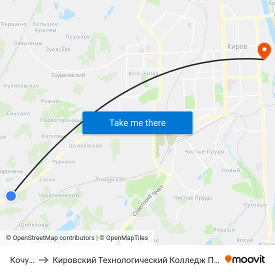 Кочуровы to Кировский Технологический Колледж Пищевой Промышленности map