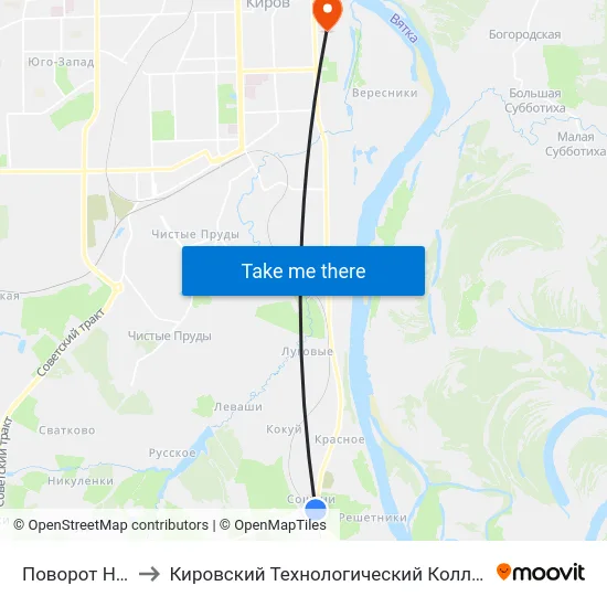 Поворот На Радужный to Кировский Технологический Колледж Пищевой Промышленности map