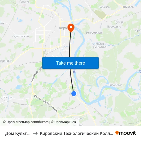 Дом Культуры "Россия" to Кировский Технологический Колледж Пищевой Промышленности map