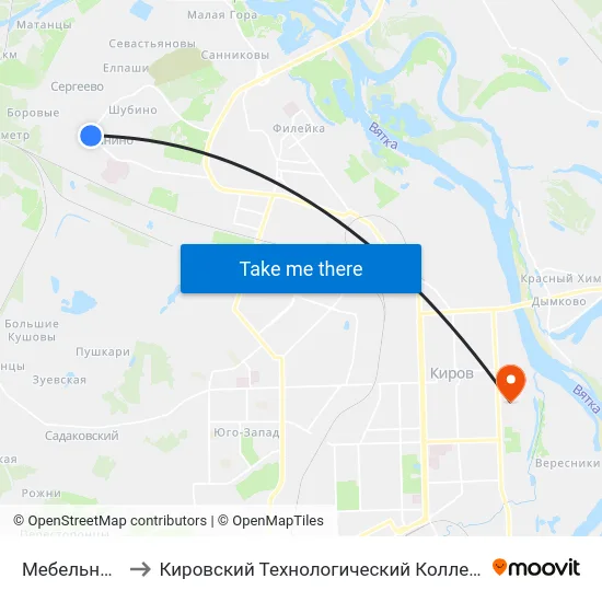Мебельная Фабрика to Кировский Технологический Колледж Пищевой Промышленности map