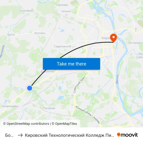 Бобыли to Кировский Технологический Колледж Пищевой Промышленности map