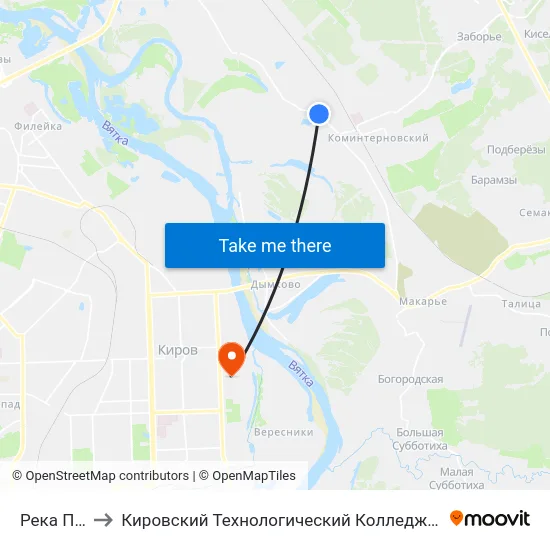 Река Плоская to Кировский Технологический Колледж Пищевой Промышленности map