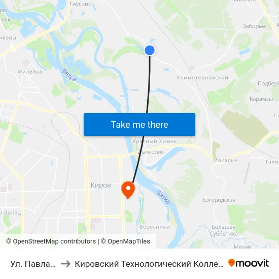 Ул. Павла Корчагина to Кировский Технологический Колледж Пищевой Промышленности map