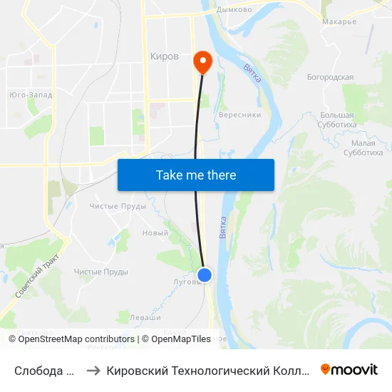 Слобода Корчемкино to Кировский Технологический Колледж Пищевой Промышленности map