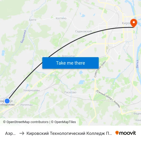 Аэропорт to Кировский Технологический Колледж Пищевой Промышленности map