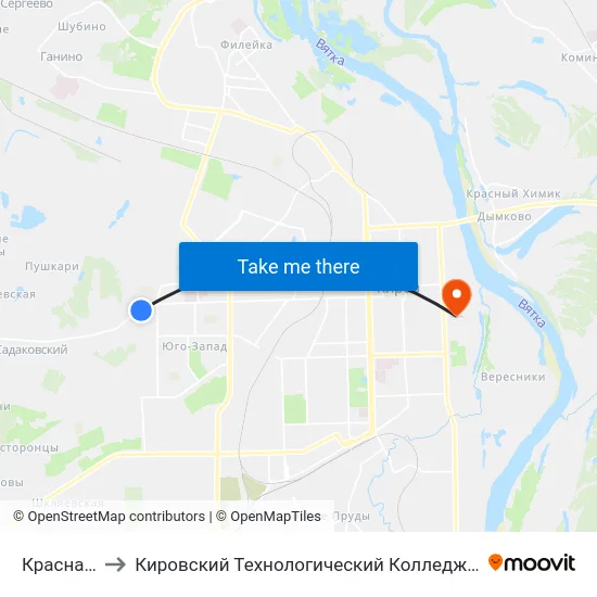 Красная Горка to Кировский Технологический Колледж Пищевой Промышленности map