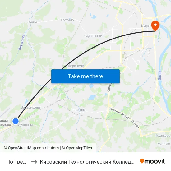 По Требованию to Кировский Технологический Колледж Пищевой Промышленности map