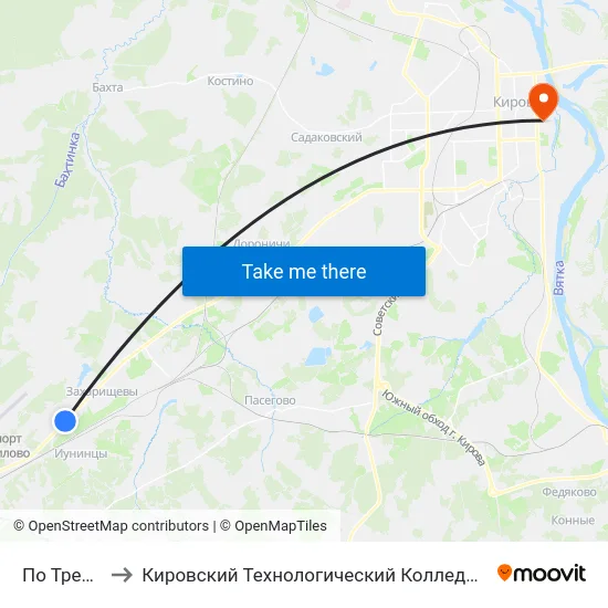 По Требованию to Кировский Технологический Колледж Пищевой Промышленности map