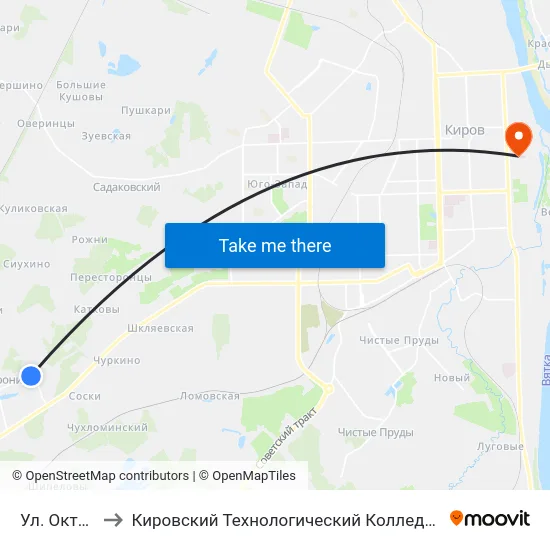 Ул. Октябрьская to Кировский Технологический Колледж Пищевой Промышленности map