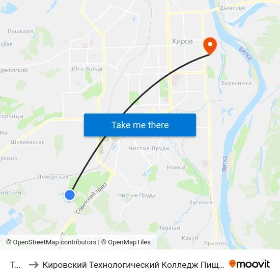 Тэц-5 to Кировский Технологический Колледж Пищевой Промышленности map