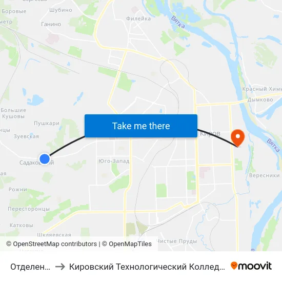 Отделение Связи to Кировский Технологический Колледж Пищевой Промышленности map