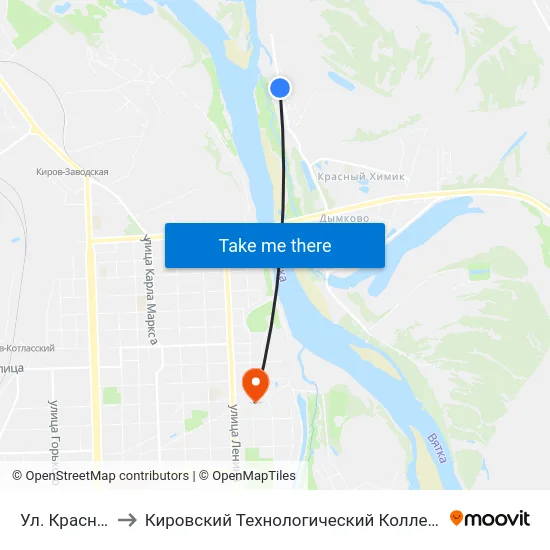 Ул. Красной Звезды to Кировский Технологический Колледж Пищевой Промышленности map