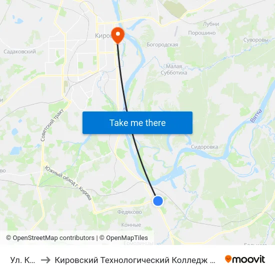 Ул. Кирова to Кировский Технологический Колледж Пищевой Промышленности map