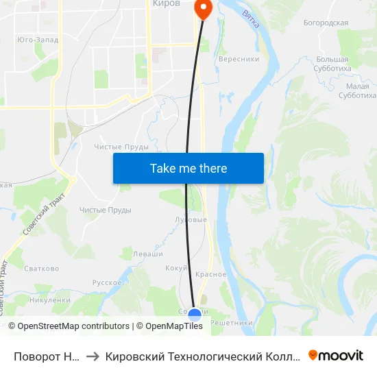 Поворот На Радужный to Кировский Технологический Колледж Пищевой Промышленности map
