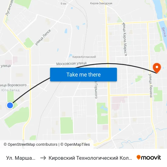 Ул. Маршала И.С.Конева to Кировский Технологический Колледж Пищевой Промышленности map